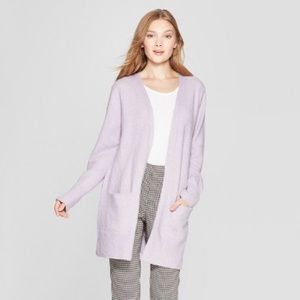 Lilac Lavender Open Front Cardigan with Pockets